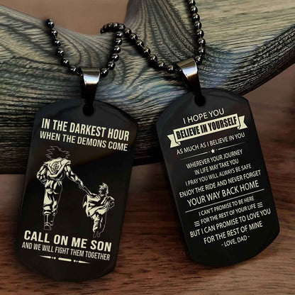 DRB Double Sided Dog Tag Call On Me Son - Gift For Son From Dad Never Forget Your Way Back Home