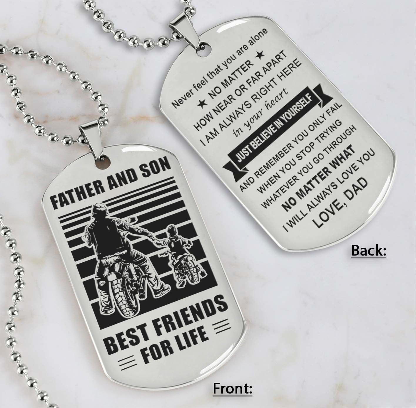 DRB Personalized Double Sided Dog Tag Father And Son Best Friends For Life - Just Believe In Yourself I Love You