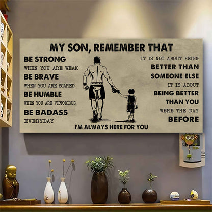 Personalized Sport Poster Canvas - My Son Remember That Be Strong When You Are Weak Be Badass Everyday