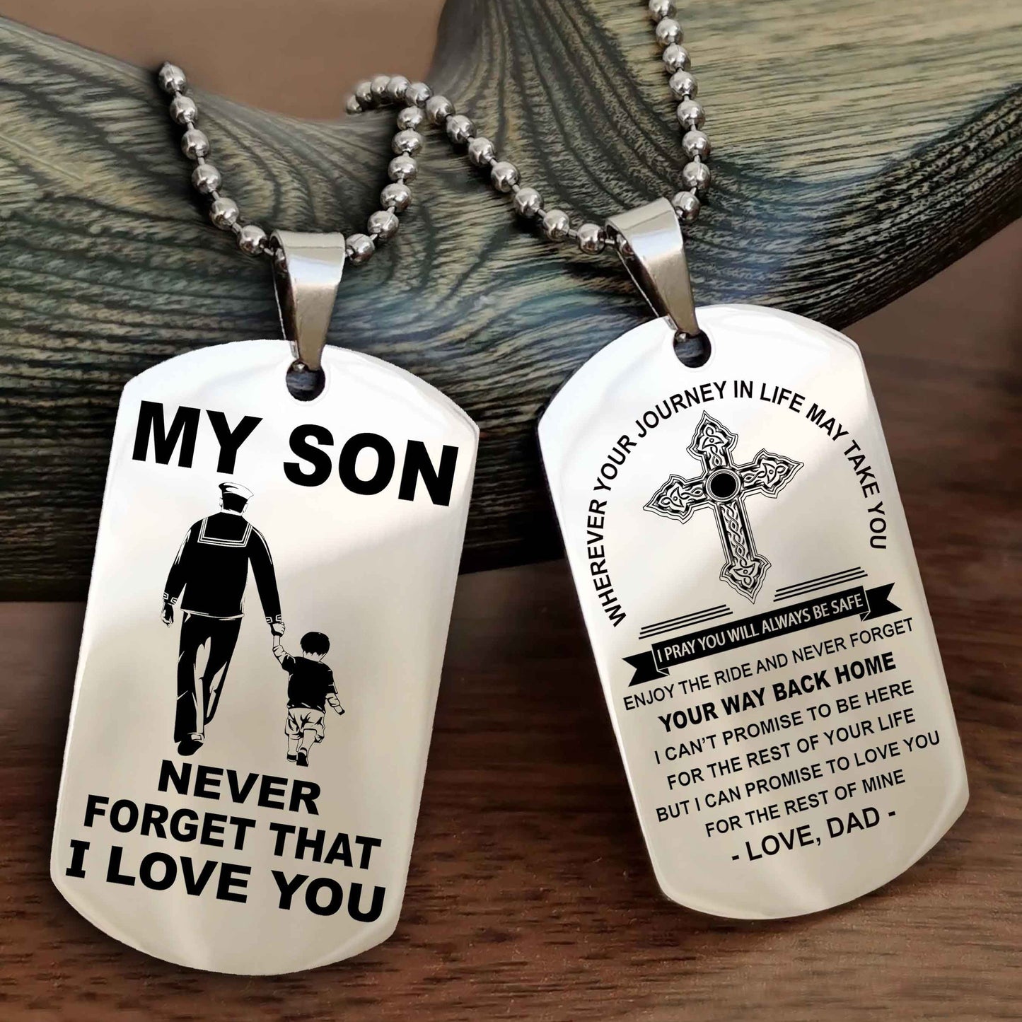 DRB Cross Double Sided Dog Tag To My Son Never Forget That I Love You - Gift For Son Never Forget Your Way Back Home