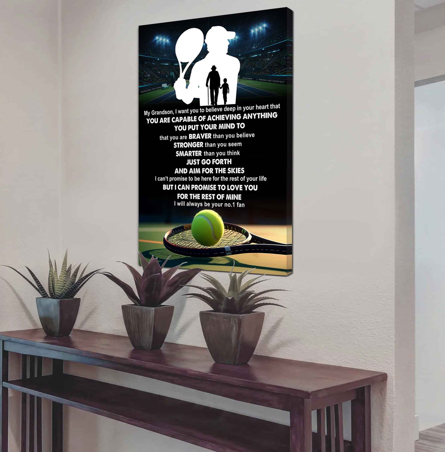 American Football Poster Canvas Grandpa To Grandson - That You Are Braver Than You Believe You Are Capable Of I Will Always Your No 1 Fan