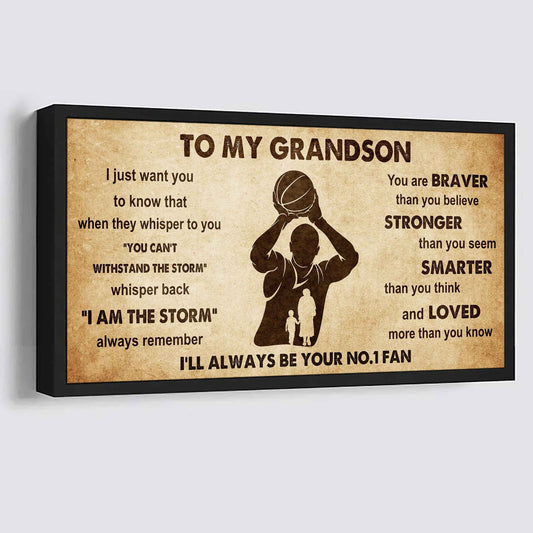 Personalized Sport Poster Canvas I'll Be Your No 1 Fan Grandma To Grandson - Whisper Back I'm The Storm