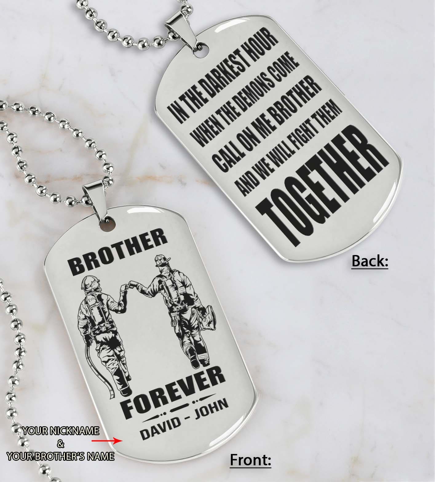 Customizable engraved black dog tag double sided gift from brother, brother forever