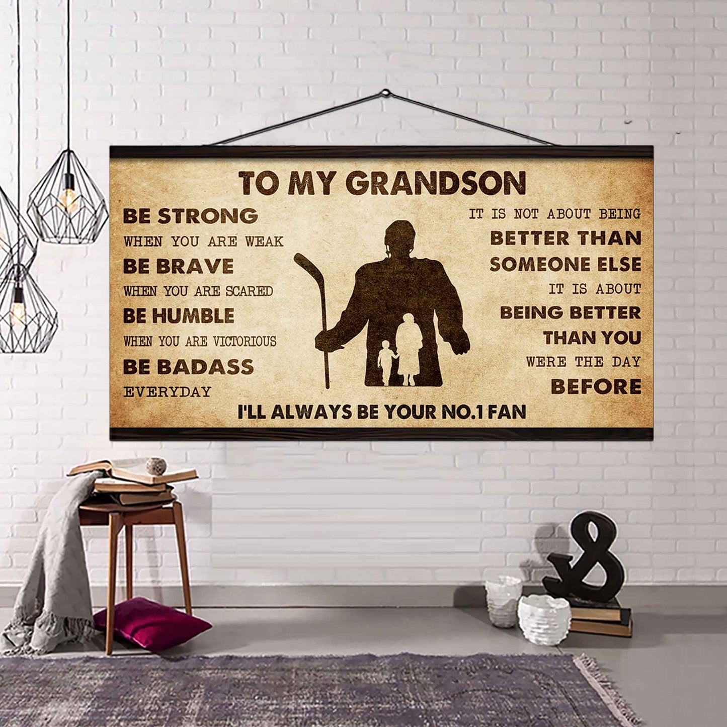 Personalized Sport Baseball Poster Canvas I'll Be Your No 1 Fan Grandma To Grandson - Be Strong When You Are Weak Be Badass Everyday
