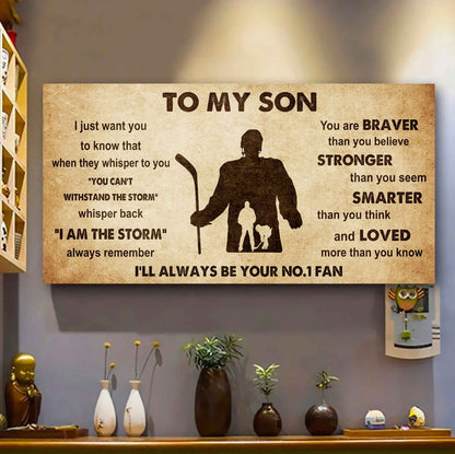Personalized Sport Poster Canvas I'll Be Your No 1 Fan Dad To Son - Whisper Back I'm The Storm