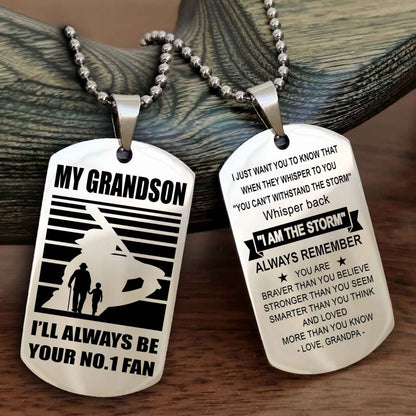 Sport Basketball Personalized Double Sided Dog Tag Granpa To Grandson I Will Always Be Your No 1 Fan - Whisper Back I'm The Storm