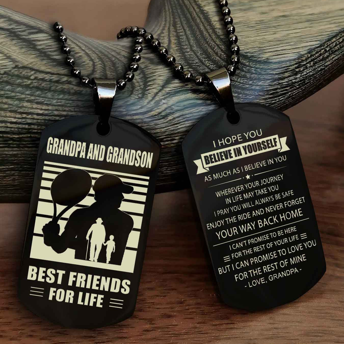 Sport Personalized Double Sided Dog Tag Grandpa And Grandson Best Friend For Life - Never Forget Your Way Back Home I Belive In You