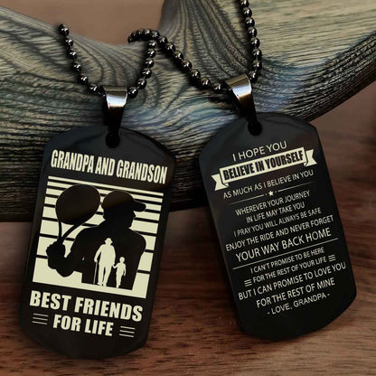 Sport Personalized Double Sided Dog Tag Grandpa And Grandson Best Friend For Life - Never Forget Your Way Back Home I Belive In You