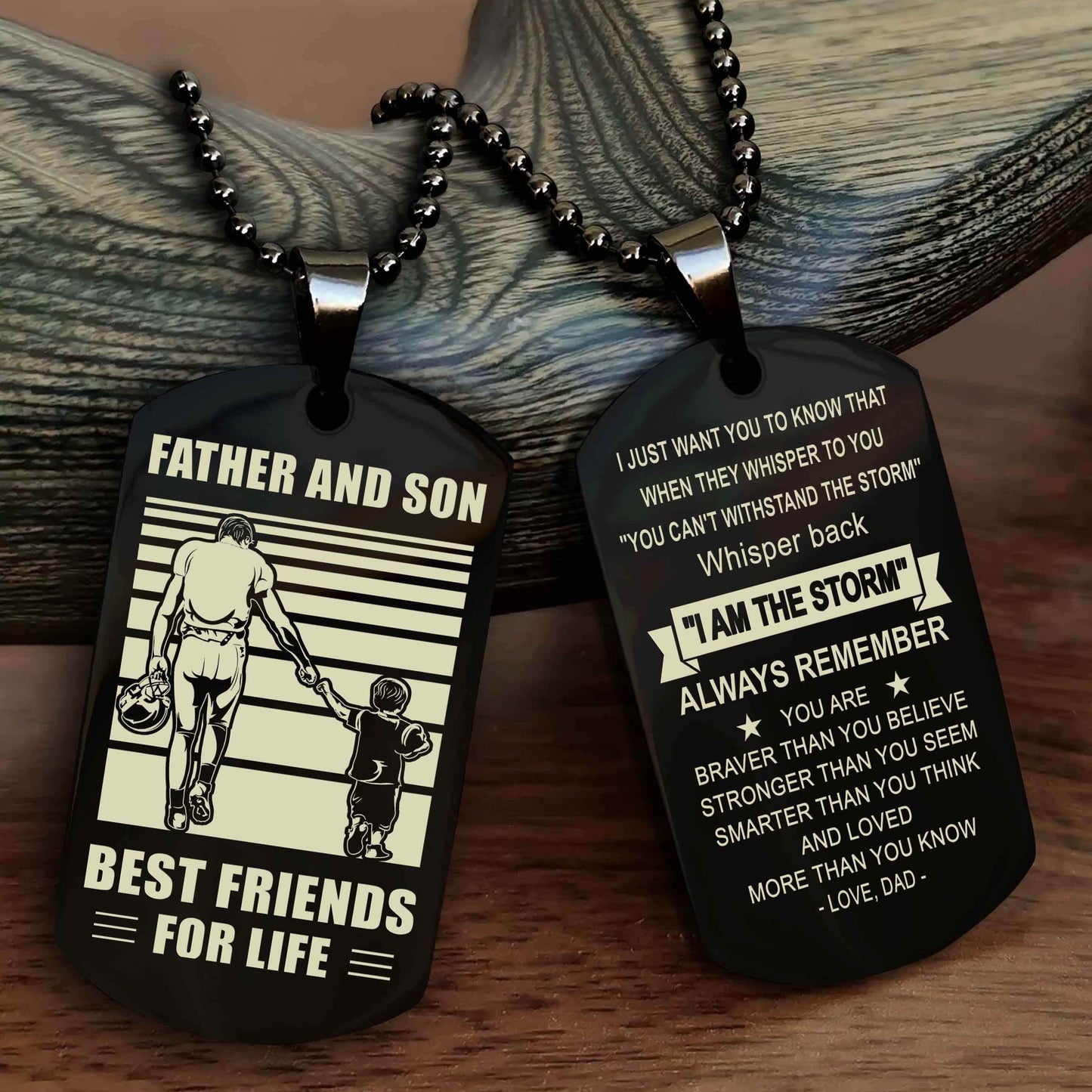 DRB Personalized Double Sided Dog Tag Silver To My Son I Love You - Whisper Back I'm The Storm