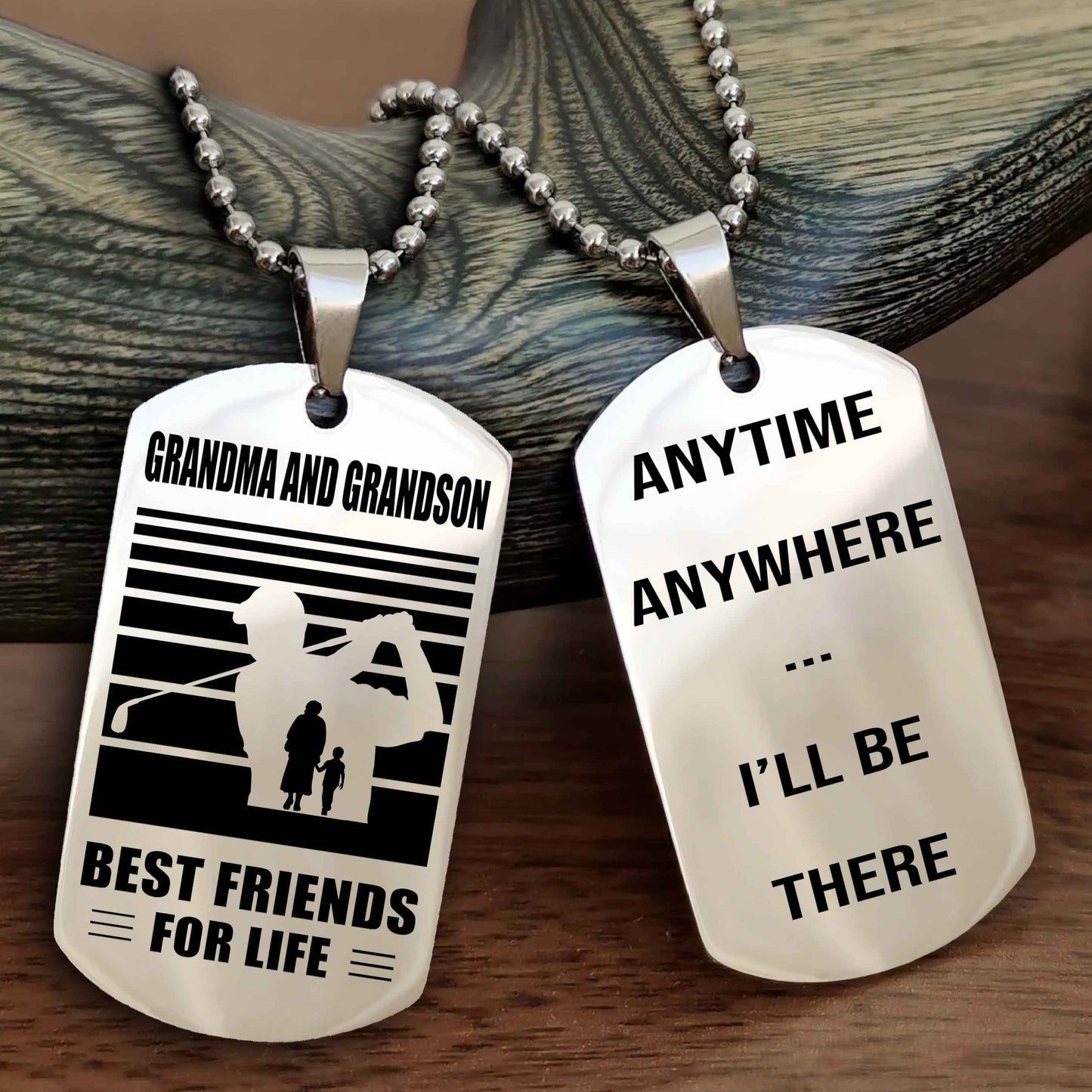 Sport Personalized Double Sided Dog Tag Grandpa And Grandson Best Friend For Life - Anytime Anywhere I Will Be There