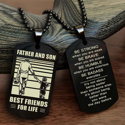 Cowboy Personalized Double Sided Dog Tag To My Son I Love You - Be Strong When You Are Weak Gift From Dad To Son