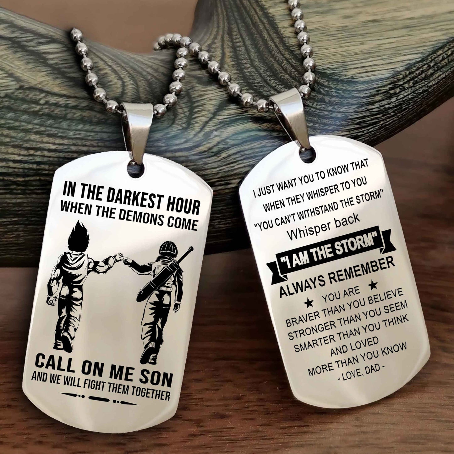 DRB Double Sided Dog Tag Call On Me Son - Gift For Son From Dad Whisper Back I'm The Storm