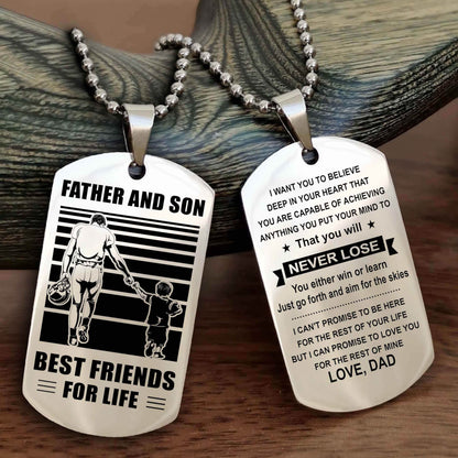Knight Templar Personalized Double Sided Dog Tag Silver To My Son I Love You - You Will Never Lose You Either Win Or Learn From Dad To Son