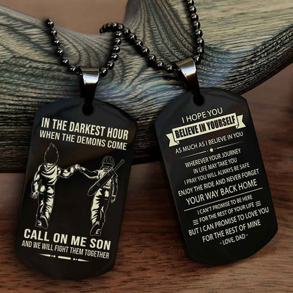 DRB Double Sided Dog Tag Call On Me Son - Gift For Son From Dad Never Forget Your Way Back Home