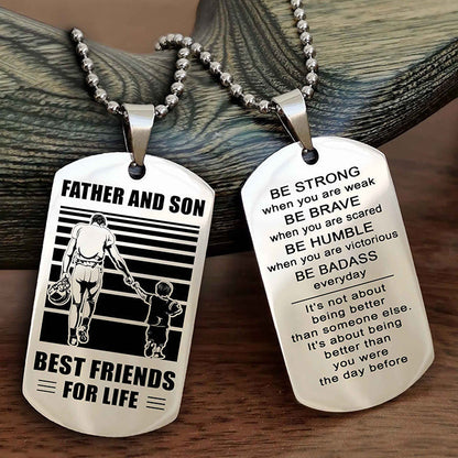 DRB Personalized Double Sided Dog Tag Silver To My Son I Love You - Be Strong When You Are Weak Gift From Dad To Son