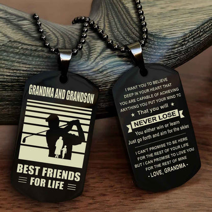 Sport Personalized Double Sided Dog Tag Grandpa And Grandson Best Friend For Life - You Will Never Lose You Either Win Or Learn