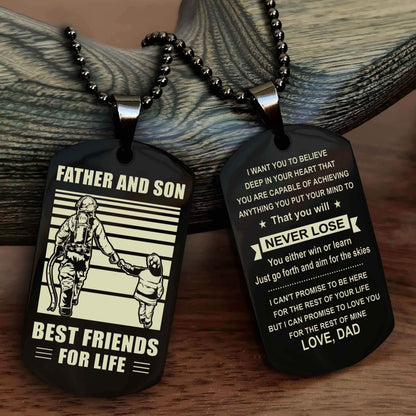 DRB Personalized Double Sided Dog Tag Silver To My Son I Love You - You Will Never Lose You Either Win Or Learn From Dad To Son