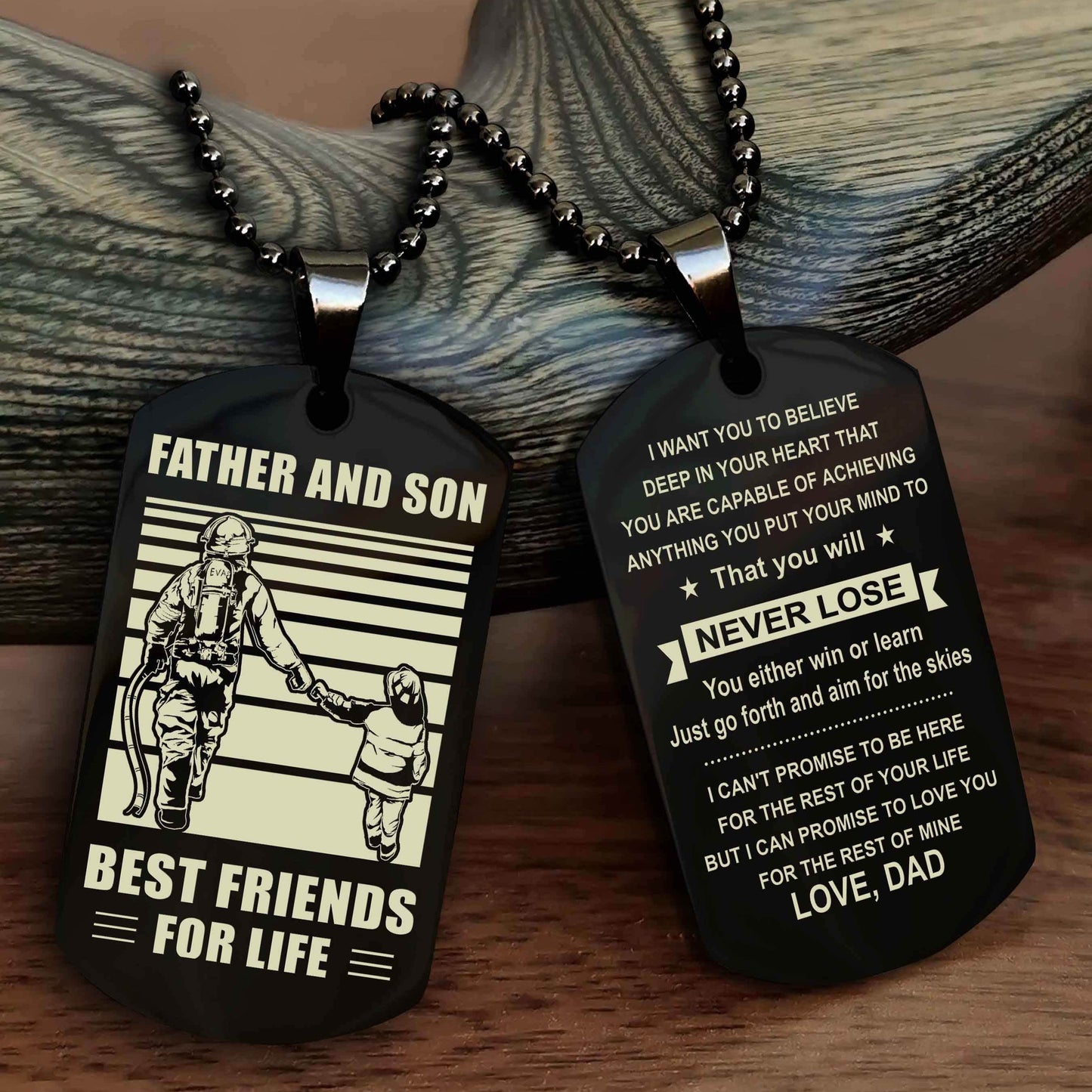 Viking Personalized Double Sided Dog Tag Silver To My Son I Love You - You Will Never Lose You Either Win Or Learn From Dad To Son