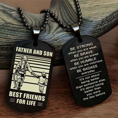 Viking Personalized Double Sided Dog Tag Silver To My Son I Love You - Be Strong When You Are Weak Gift From Dad To Son