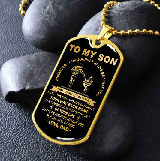 DRB Military Chain 18K Gold Plated Silver Plated To My Son Never Forget Your Way Back Home