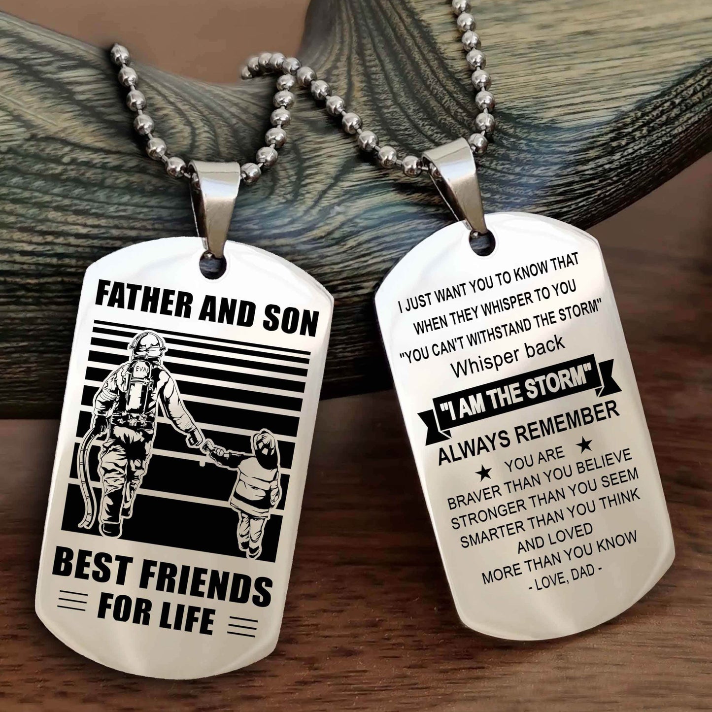 Viking Personalized Double Sided Dog Tag Silver To My Son I Love You - Whisper Back I'm The Storm