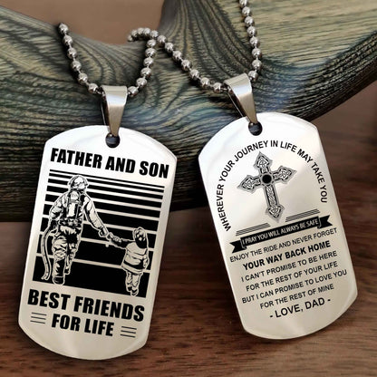 DRB Cross Double Sided Dog Tag Father And Son Best Friend For Life - Gift For Son Never Forget Your Way Back Home