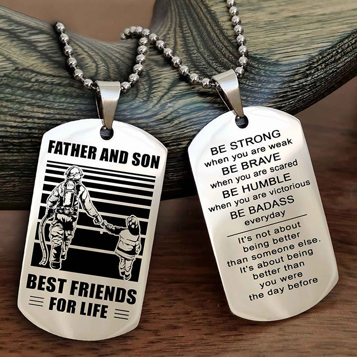 Knight Templar Personalized Double Sided Dog Tag Silver To My Son I Love You - Be Strong When You Are Weak Gift From Dad To Son