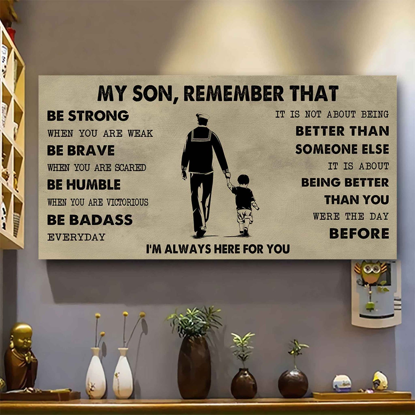 Personalized DRB Poster Canvas - My Son Remember That Be Strong When You Are Weak Be Badass Everyday