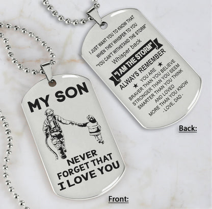 DRB Personalized Double Sided Dog Tag To My Son Never Forget That I Love You - Whisper Back I'm The Storm
