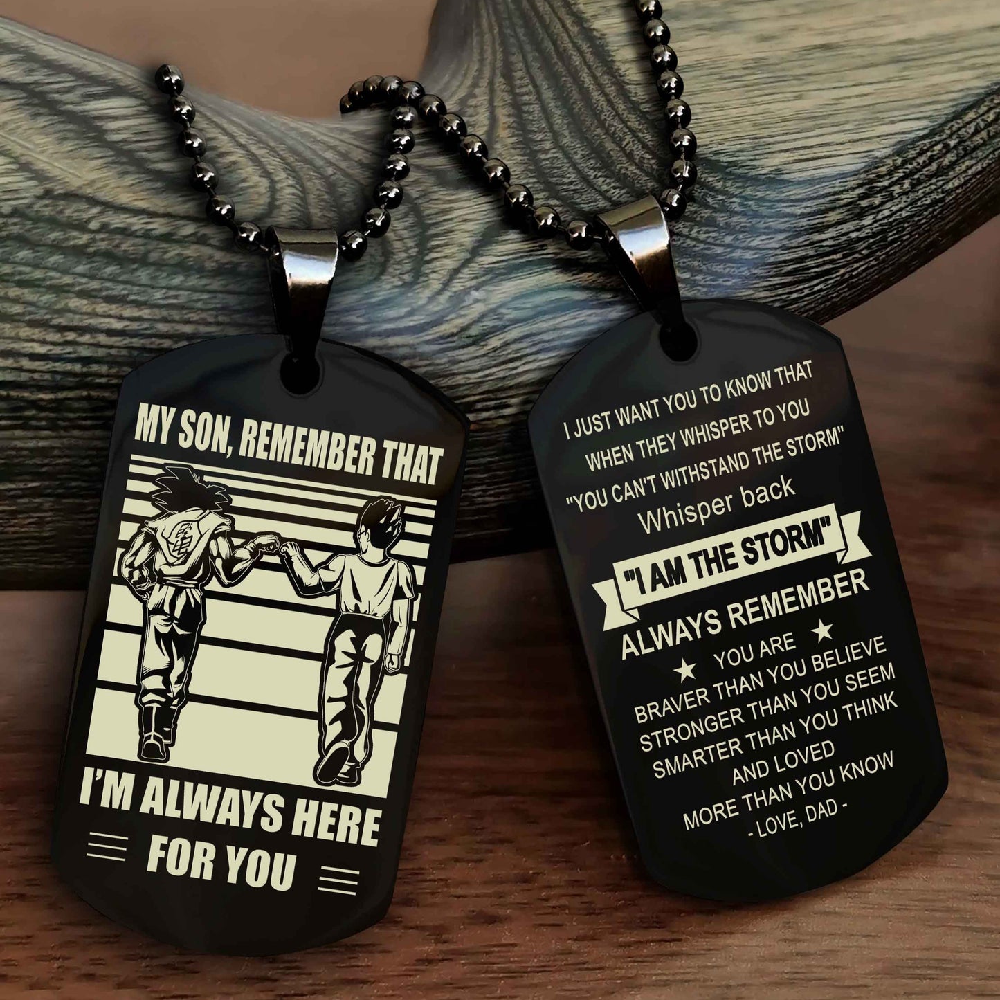 DRB Personalized Double Sided Dog Tag My Son Remember That I Will Always Here Whisper Back I Am The Storm