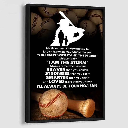 Baseball Poster Canvas Grandma To Grandson - Whisper Back I Am The Storm I Will Always Your No 1 Fan