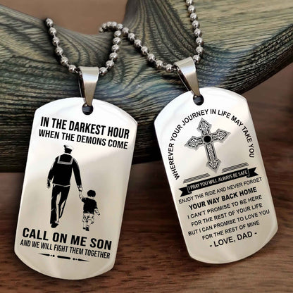 DRB Double Sided Cross Dog Tag Call On Me Son - Gift For Son From Dad Your Way Back Home