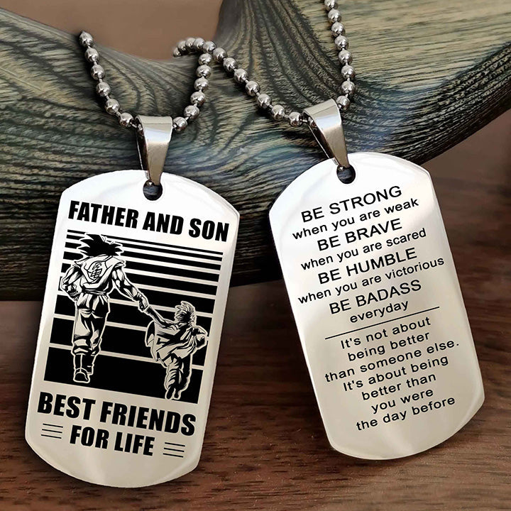 Viking Personalized Double Sided Dog Tag Silver To My Son I Love You - Be Strong When You Are Weak Gift From Dad To Son