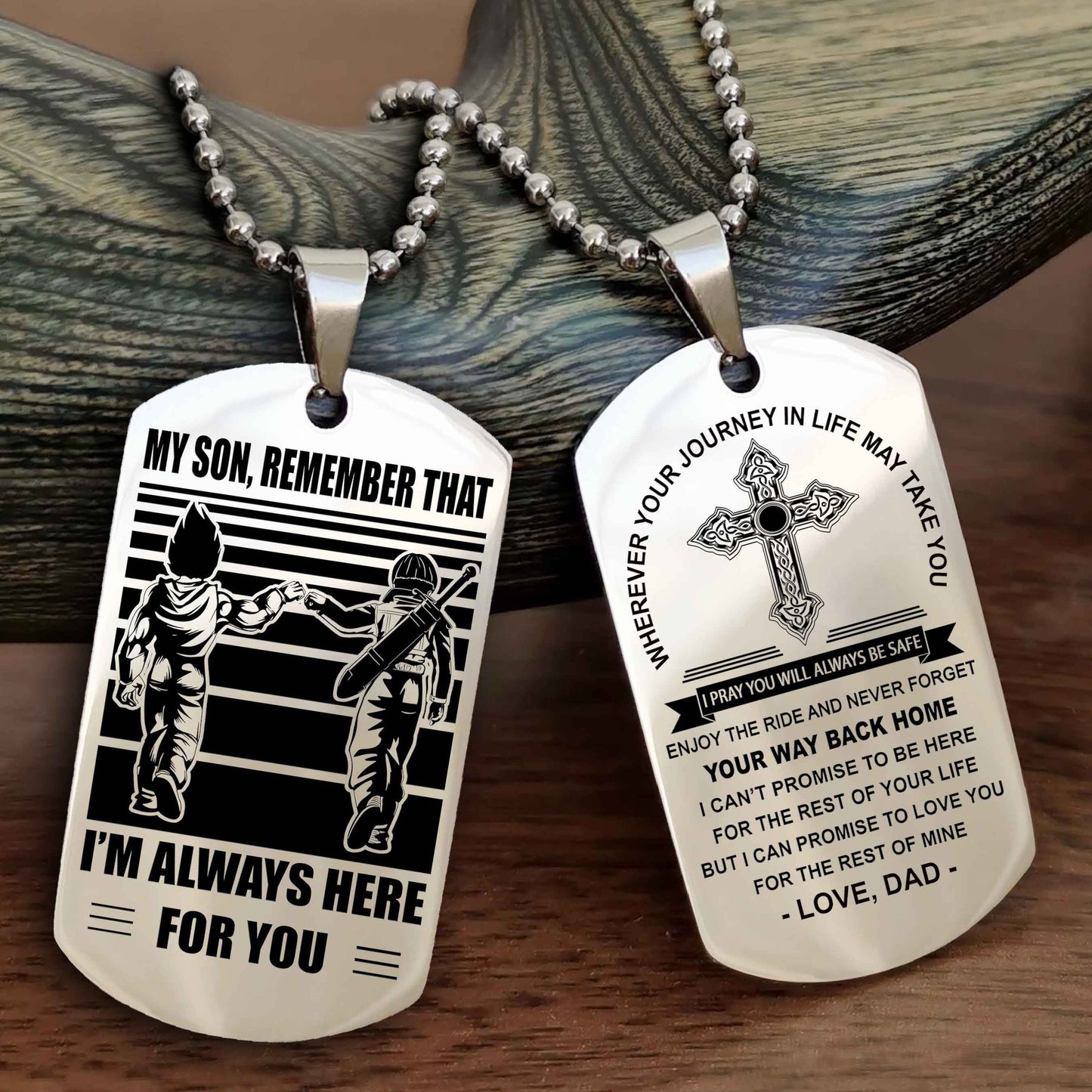 Knight Templar Cross Double Sided Dog Tag My Son Remember That - Gift For Son Enjoy The Ride Never Forget Your Way Back Home