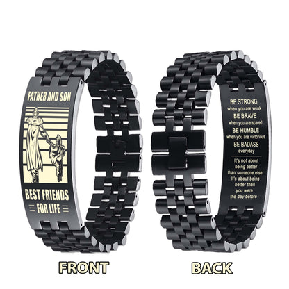 GK Be strong-Personalized Double Sided Bracelet Father And Son Best Friends For Life - Message on the back side-Be strong
