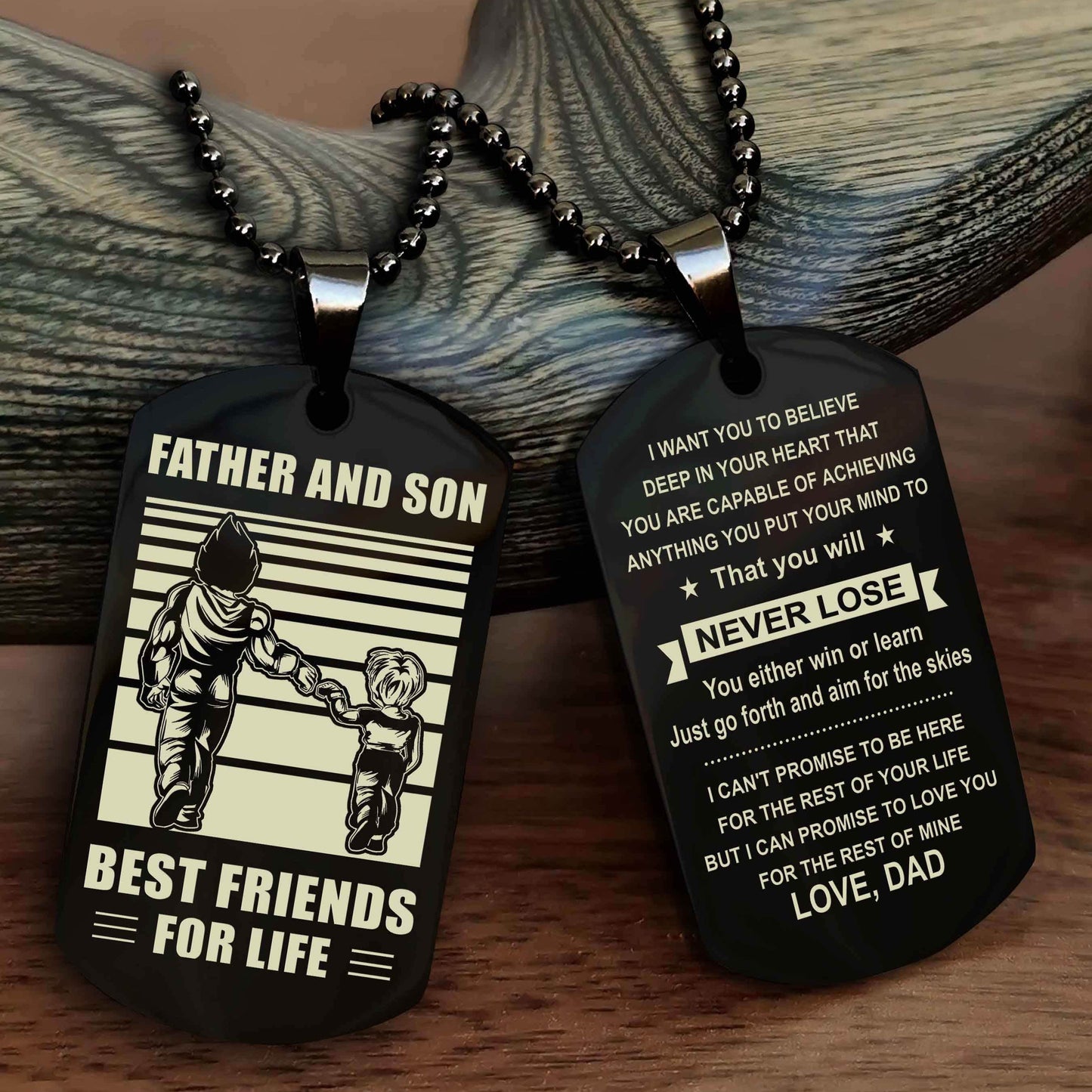 DRB Personalized Double Sided Dog Tag Silver To My Son I Love You - You Will Never Lose You Either Win Or Learn From Dad To Son