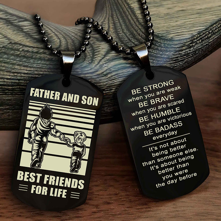 Viking Personalized Double Sided Dog Tag Silver To My Son I Love You - Be Strong When You Are Weak Gift From Dad To Son