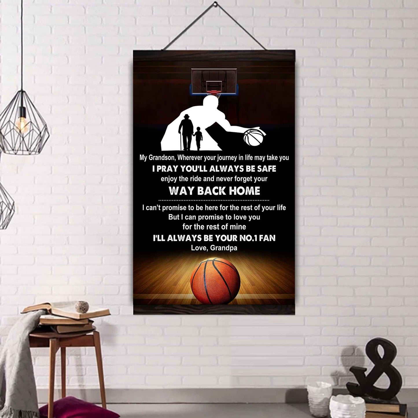 Sport Basketball Poster Canvas Grandpa To Grandson - Never Forget Your Way Back Home I Will Always Your No 1 Fan
