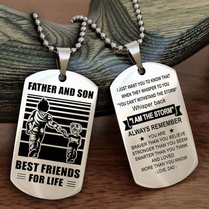 DRB Personalized Double Sided Dog Tag Silver To My Son I Love You - Whisper Back I'm The Storm