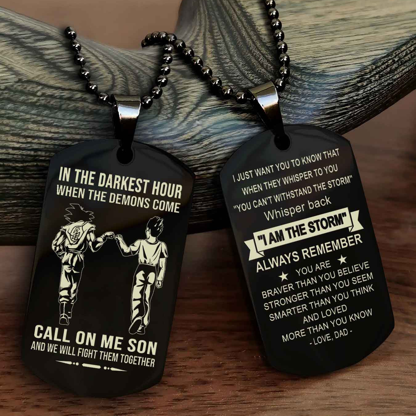 DRB Double Sided Dog Tag Call On Me Son - Gift For Son From Dad Whisper Back I'm The Storm