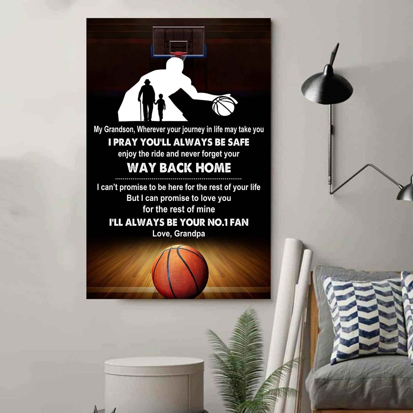Baseball Poster Canvas Grandpa To Grandson - Never Forget Your Way Back Home I Will Always Your No 1 Fan