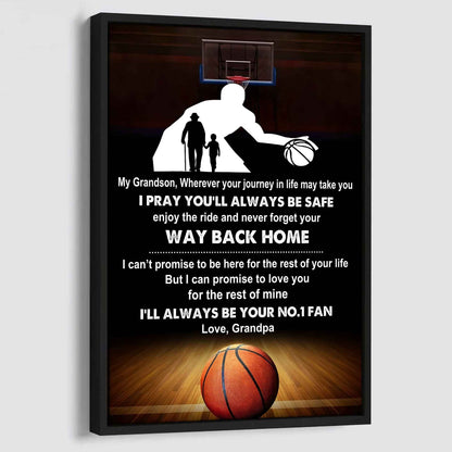 Tennis Poster Canvas Grandpa To Grandson - Never Forget Your Way Back Home I Will Always Your No 1 Fan