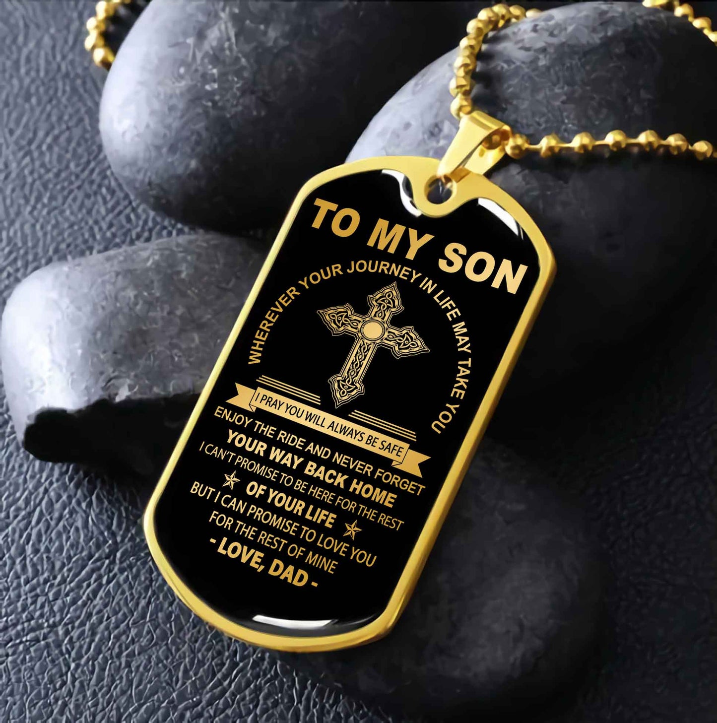 DRB Military Chain 18K Gold Plated Silver Plated To My Son Never Forget Your Way Back Home