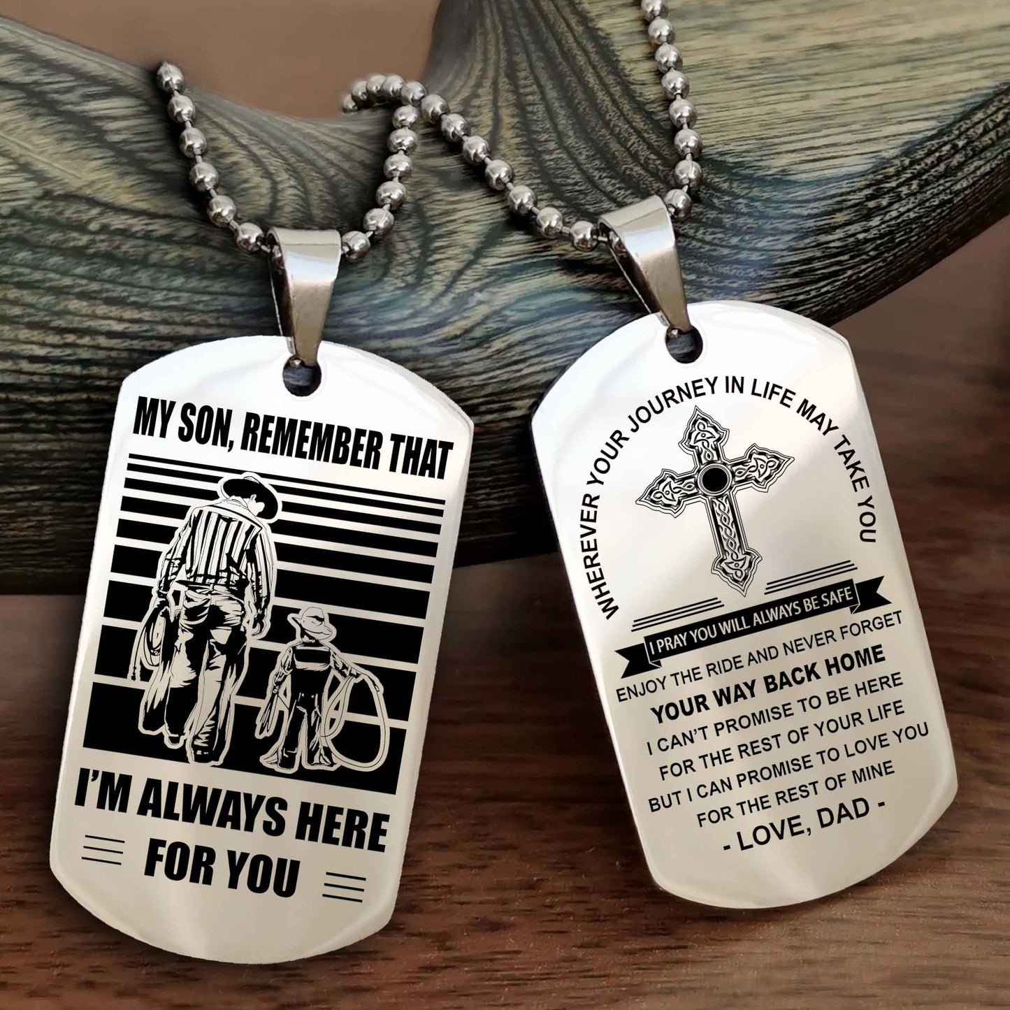 DRB Cross Double Sided Dog Tag My Son Remember That - Gift For Son Enjoy The Ride Never Forget Your Way Back Home