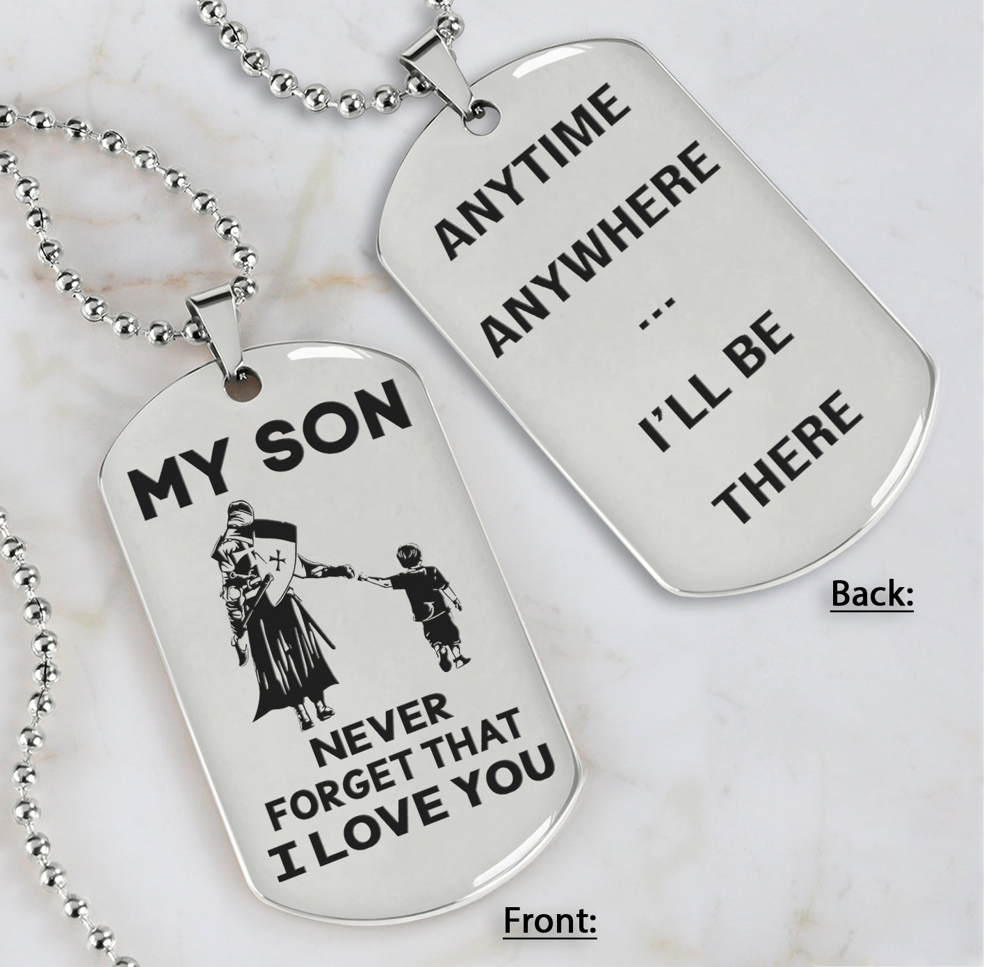 DRB Personalized Double Sided Dog Tag To My Son Never Forget That I Love You - Anytime Anywhere I Will Be There