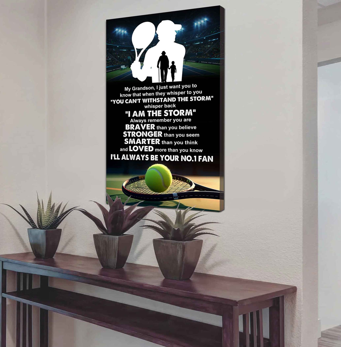 Sport Basketball Poster Canvas Granpa To Grandson - Whisper Back I Am The Storm I Will Always Your No 1 Fan