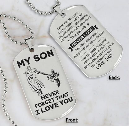 DRB Personalized Double Sided Dog Tag To My Son Never Forget That I Love You - You Will Never Lose You Either Win Or Learn