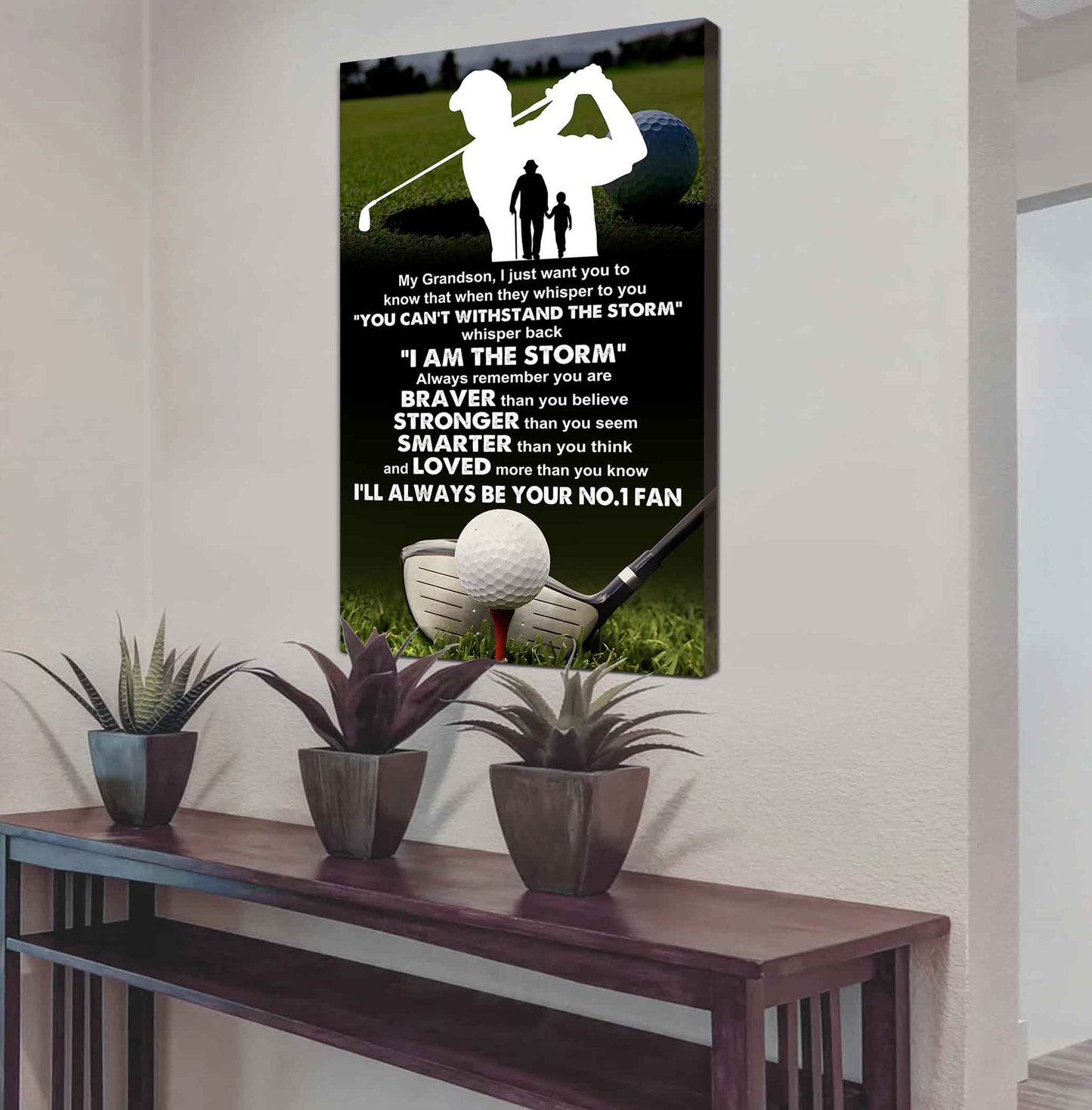 American Football Poster Canvas Granpa To Grandson - Whisper Back I Am The Storm I Will Always Your No 1 Fan