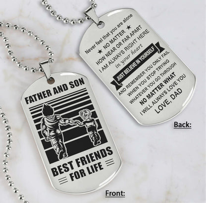 Soldier Silver Version Just Do Your Best - Personalized Double Sided Dog Tag Father And Son Best Friends For Life - Message on the back side
