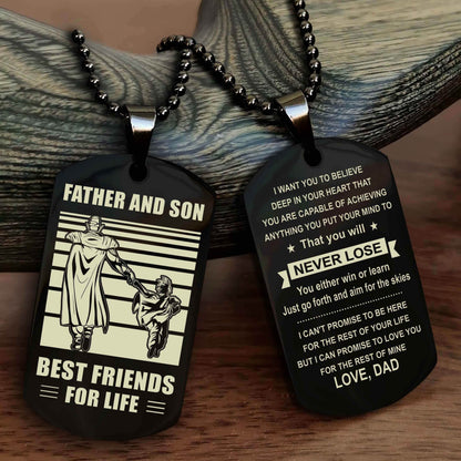 Cowboy Personalized Double Sided Dog Tag To My Son I Love You - You Will Never Lose You Either Win Or Learn From Dad To Son